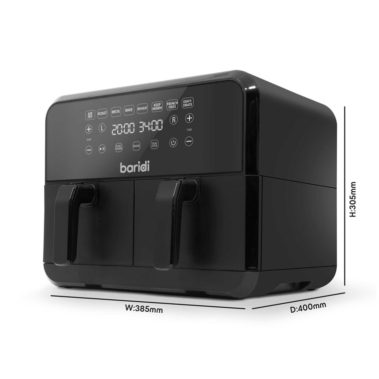 Baridi Dual Zone Air Fryer, 8 Preset Functions, 1700W, 8L, Black